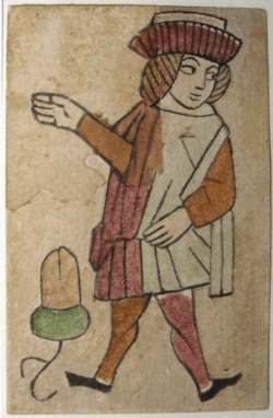 Fante minore (Unter) delle ghiande da un mazzo di carte tedesco, ca. 1540–1560; attualmente conservato al Landesmuseum Württemberg (Museo di Stato del Württemberg), Stoccarda (Germania). Licenza: Creative Commons Attribution-NonCommercial-ShareAlike 4.0 International (CC BY-NC-SA 4.0). © Deutsches Spielkartenmuseum, Leinfelden-Echterdingen.